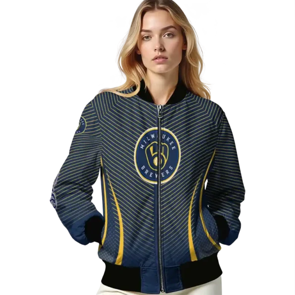 customized milwaukee brewers chevron arrow navy blue bomber jacket latest model