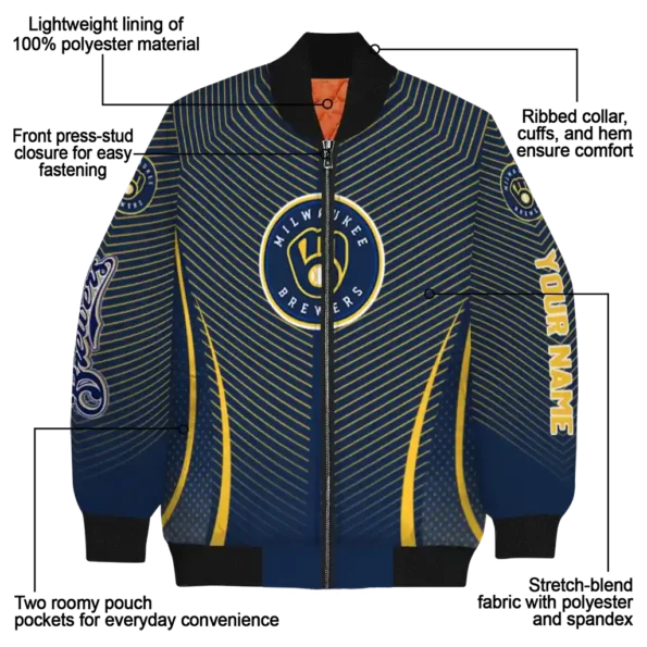customized milwaukee brewers chevron arrow navy blue bomber jacket new arrival