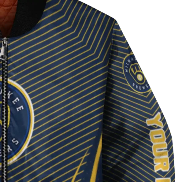 customized milwaukee brewers chevron arrow navy blue bomber jacket premium grade