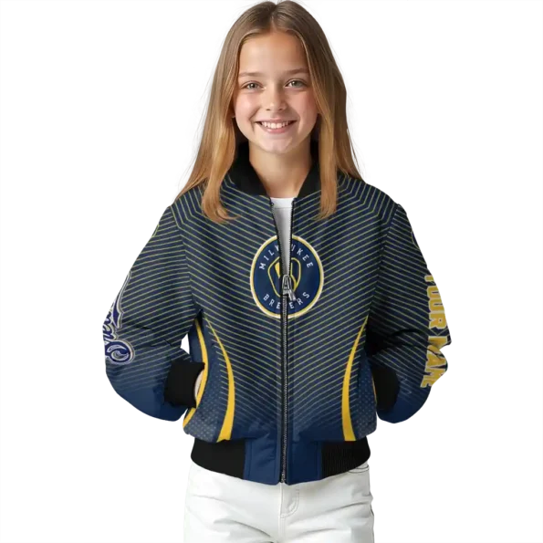 customized milwaukee brewers chevron arrow navy blue bomber jacket top rated