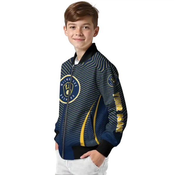 customized milwaukee brewers chevron arrow navy blue bomber jacket trendy