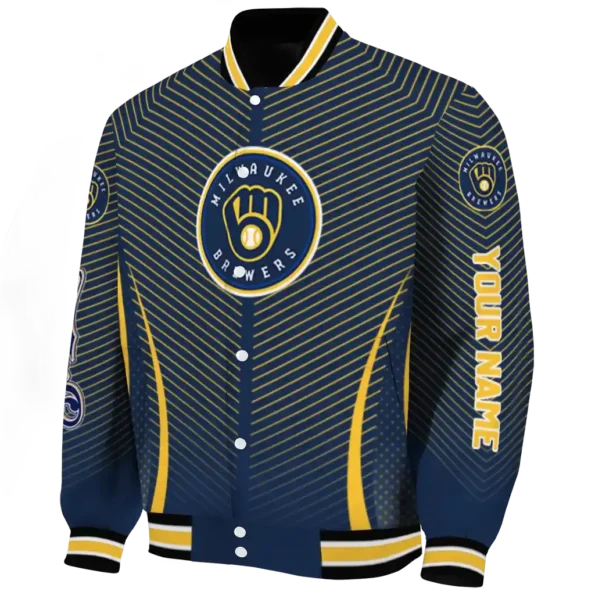 customized milwaukee brewers chevron arrow navy blue varsity jacket best selling