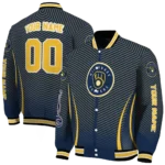 customized milwaukee brewers chevron arrow navy blue varsity jacket best selling
