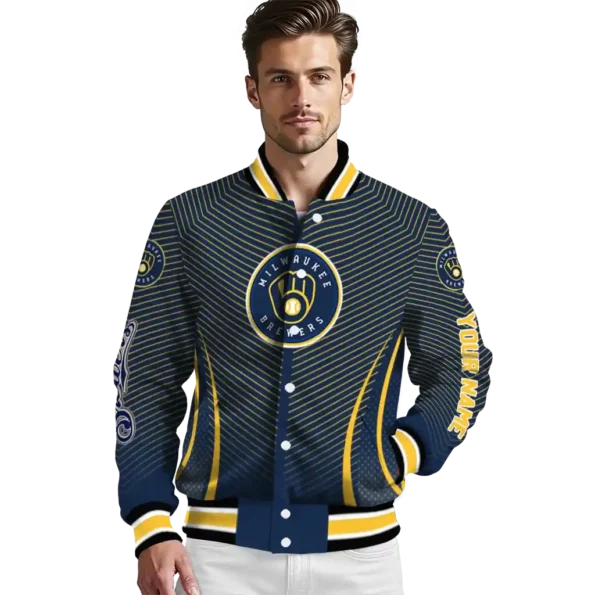 customized milwaukee brewers chevron arrow navy blue varsity jacket high quality
