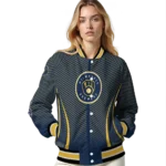 customized milwaukee brewers chevron arrow navy blue varsity jacket best selling