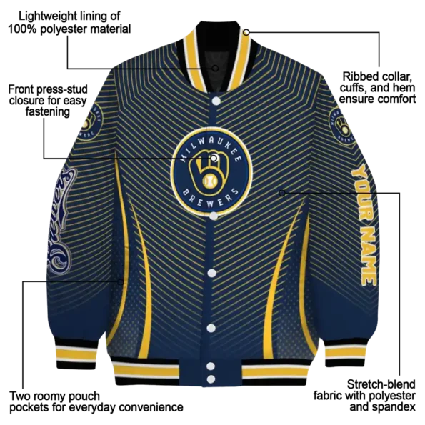 customized milwaukee brewers chevron arrow navy blue varsity jacket new arrival