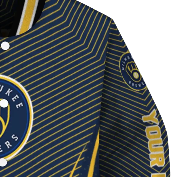 customized milwaukee brewers chevron arrow navy blue varsity jacket premium grade