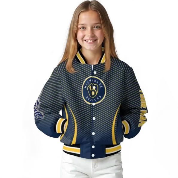 customized milwaukee brewers chevron arrow navy blue varsity jacket top rated
