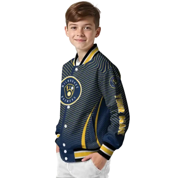customized milwaukee brewers chevron arrow navy blue varsity jacket trendy