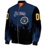 customized milwaukee brewers flame border navy blue black bomber jacket best selling