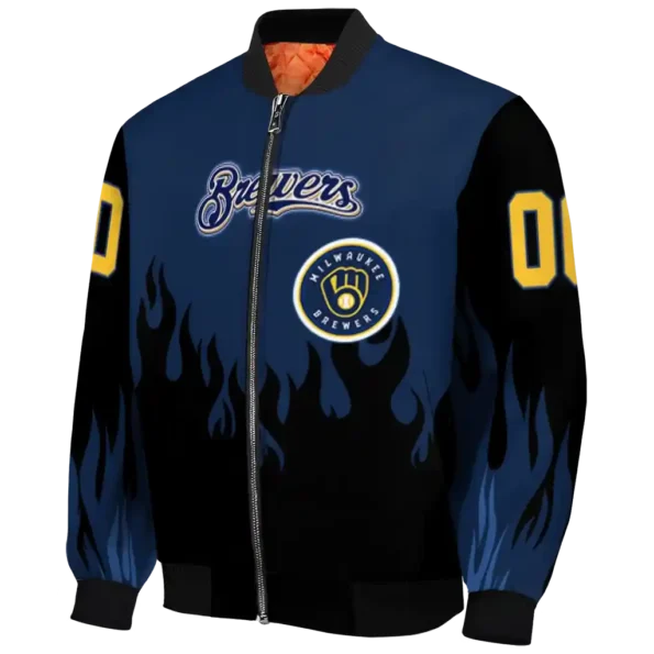 customized milwaukee brewers flame border navy blue black bomber jacket best selling