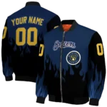 customized milwaukee brewers flame border navy blue black bomber jacket best selling