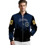 customized milwaukee brewers flame border navy blue black bomber jacket best selling