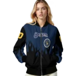 customized milwaukee brewers flame border navy blue black bomber jacket best selling