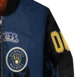 customized milwaukee brewers flame border navy blue black bomber jacket best selling