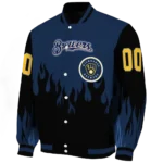 customized milwaukee brewers flame border navy blue black varsity jacket best selling