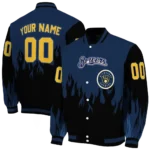 customized milwaukee brewers flame border navy blue black varsity jacket best selling