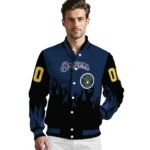 customized milwaukee brewers flame border navy blue black varsity jacket best selling