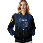 customized milwaukee brewers flame border navy blue black varsity jacket best selling