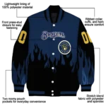 customized milwaukee brewers flame border navy blue black varsity jacket best selling