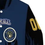 customized milwaukee brewers flame border navy blue black varsity jacket best selling