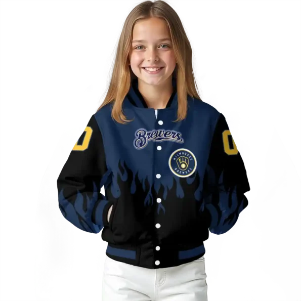 customized milwaukee brewers flame border navy blue black varsity jacket top rated