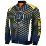 customized milwaukee brewers hexagon grid navy blue bomber jacket best selling