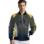customized milwaukee brewers hexagon grid navy blue bomber jacket best selling