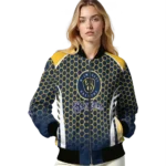 customized milwaukee brewers hexagon grid navy blue bomber jacket best selling