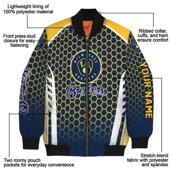 customized milwaukee brewers hexagon grid navy blue bomber jacket new arrival