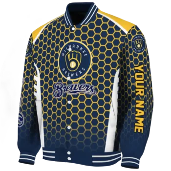 customized milwaukee brewers hexagon grid navy blue varsity jacket best selling