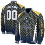 customized milwaukee brewers hexagon grid navy blue varsity jacket best selling