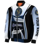 customized milwaukee brewers mesh effect navy blue black bomber jacket best selling
