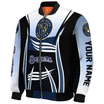 customized milwaukee brewers mesh effect navy blue black bomber jacket best selling