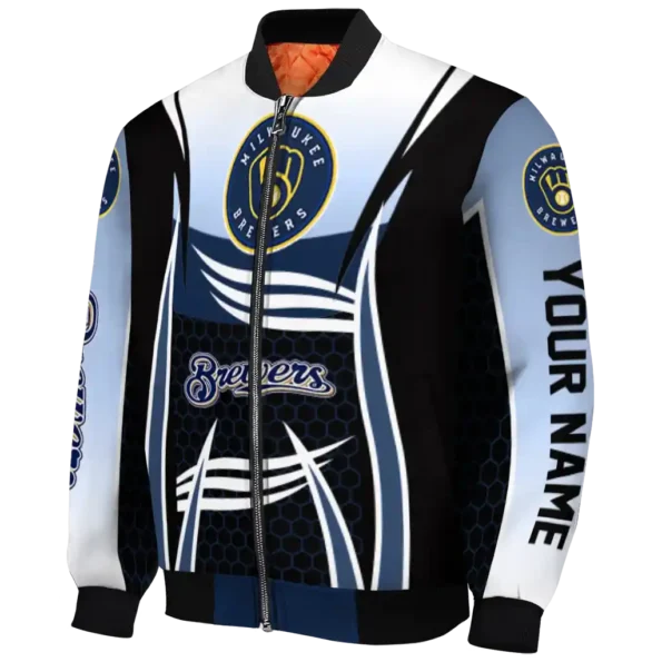 customized milwaukee brewers mesh effect navy blue black bomber jacket best selling