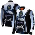 customized milwaukee brewers mesh effect navy blue black bomber jacket best selling