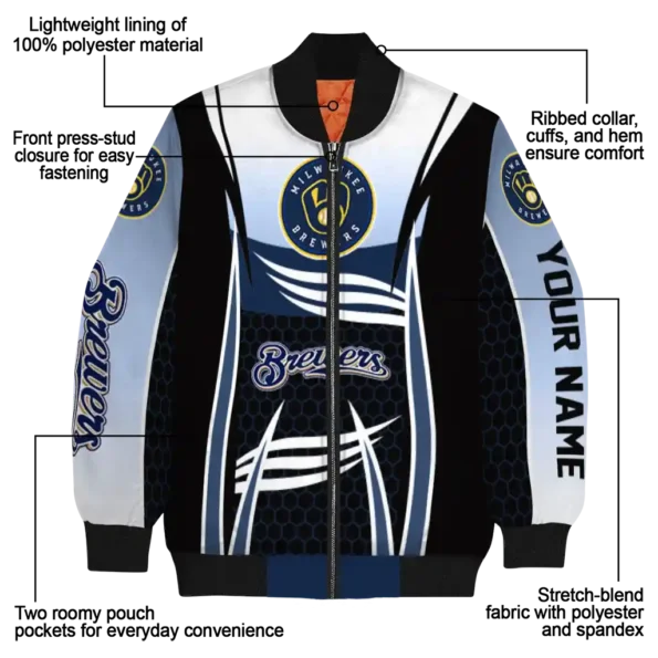 customized milwaukee brewers mesh effect navy blue black bomber jacket new arrival