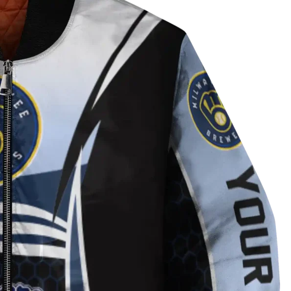 customized milwaukee brewers mesh effect navy blue black bomber jacket premium grade