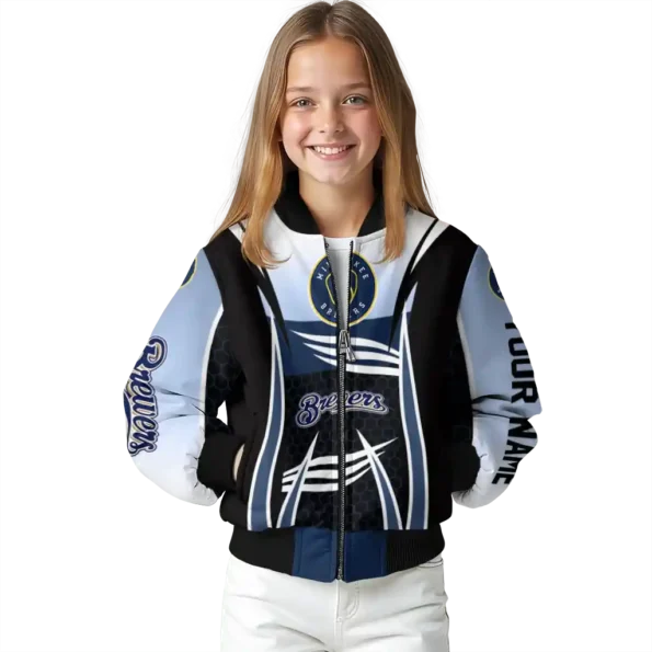 customized milwaukee brewers mesh effect navy blue black bomber jacket top rated