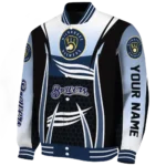 customized milwaukee brewers mesh effect navy blue black varsity jacket best selling