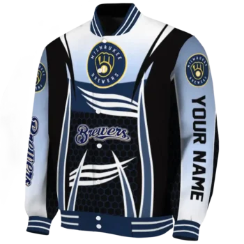customized milwaukee brewers mesh effect navy blue black varsity jacket best selling