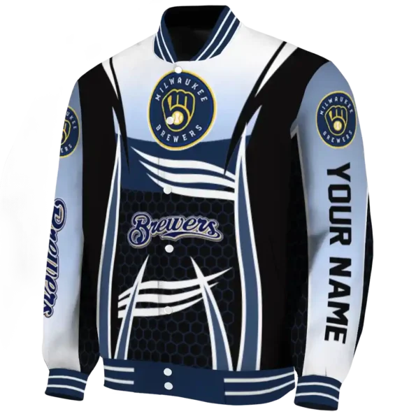 customized milwaukee brewers mesh effect navy blue black varsity jacket best selling
