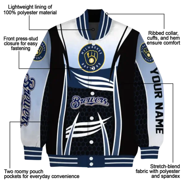 customized milwaukee brewers mesh effect navy blue black varsity jacket new arrival