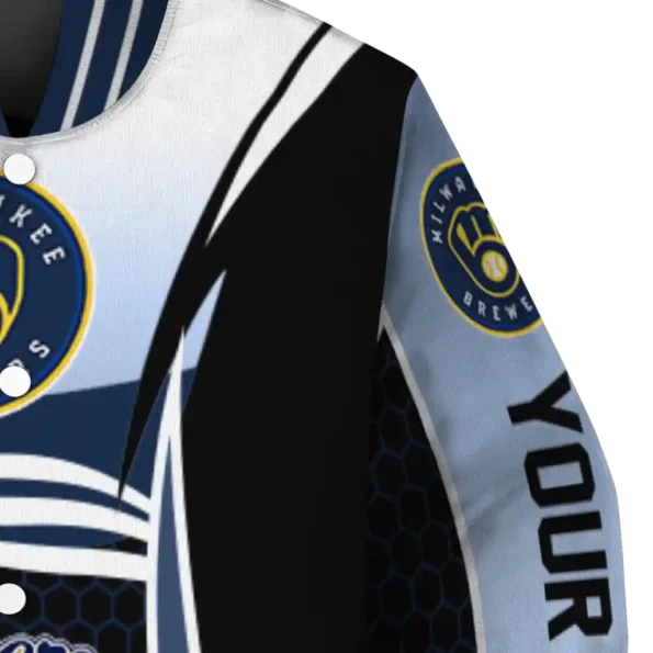 customized milwaukee brewers mesh effect navy blue black varsity jacket premium grade