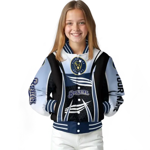 customized milwaukee brewers mesh effect navy blue black varsity jacket top rated