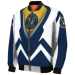 customized milwaukee brewers v stripes navy blue white bomber jacket best selling