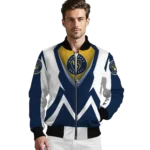 customized milwaukee brewers v stripes navy blue white bomber jacket best selling