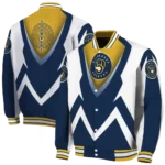 customized milwaukee brewers v stripes navy blue white varsity jacket best selling