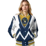 customized milwaukee brewers v stripes navy blue white varsity jacket best selling