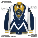 customized milwaukee brewers v stripes navy blue white varsity jacket best selling